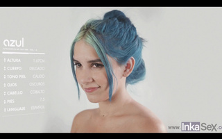 Blue haired teen pleases her longtime client with a deep throat.