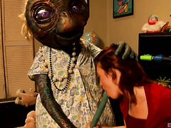 Jodi Taylor gets fucked by her bf and an alien in E.T. parody