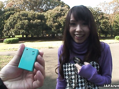 Eri Ouka walks in park with vibro egg in her panties and gives a BJ