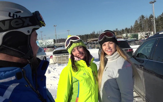 Sexy Lesbian couple invite the ski instructor for a threesome