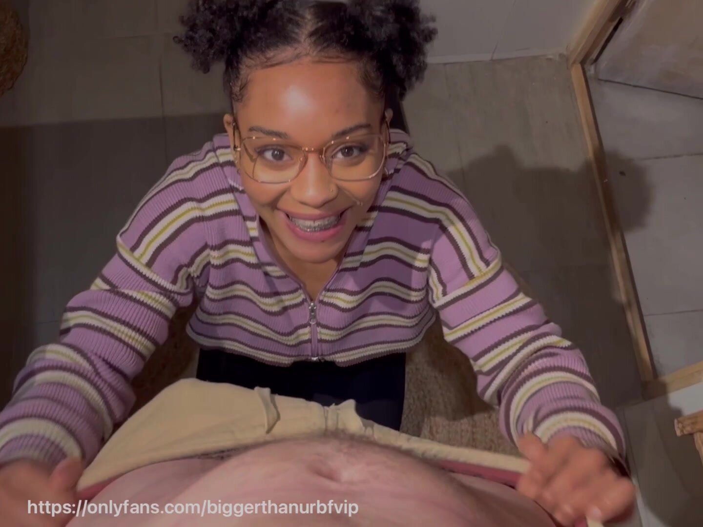 Almost knocker her cute glasse off lol