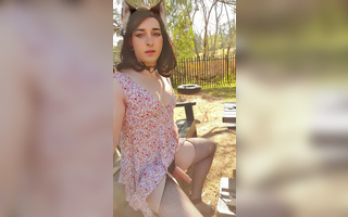 Cute trans girl decides to jerk off during a random stroll thru the park