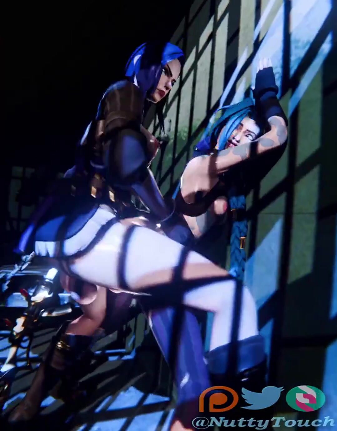 Caitlyn punishing Jinx with her rod