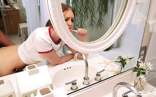 Bitchy stepdaughter Maya Kendrick gets doggystyled while brushing teeth