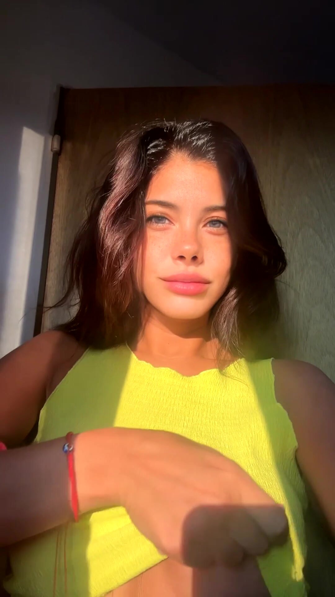 a little bit asleep with swollen eyes and hard nipples