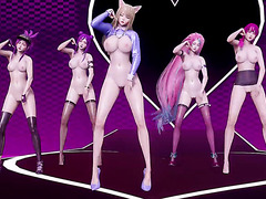 5 Sexy Busty Hot K/DA Babes Dance Strip-tease On the Stage - 3D Porn Animation