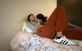 Teen Brunettes' Scissor Action and Nipple Play