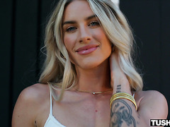 A slutty blonde babe has her warm and tight pussy fucked hard