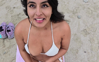 Horny latina girl gets fucked hard on the public beach