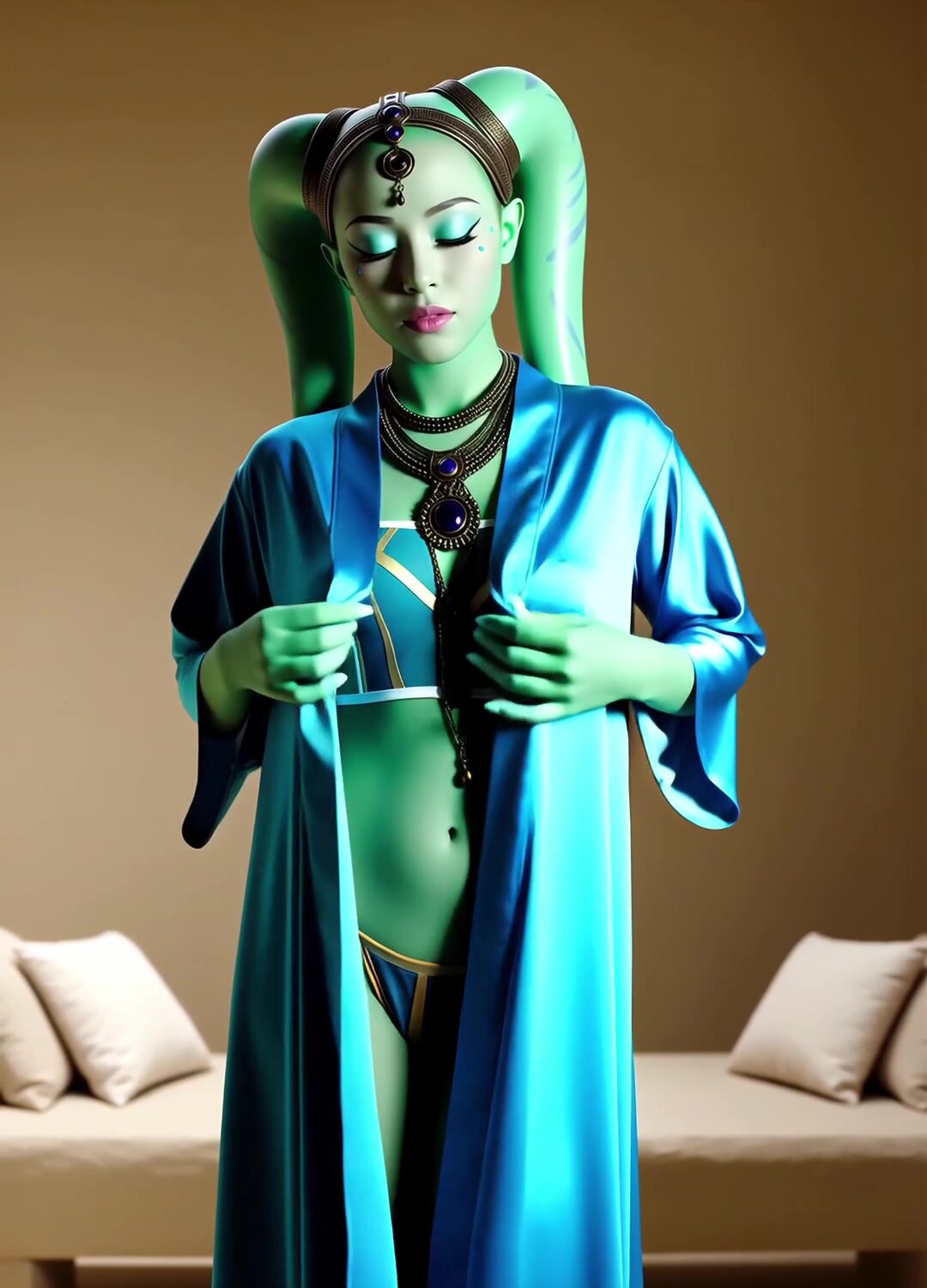 I've done it lads. Here's a 2 min 30 sec video of a twi'lek dancing & stripping with consistent lighting, no seams, no cuts, and no appearance drifting full length in the comments