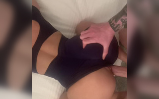 He pulls her gym outfit to the side and fucks her hard from behind