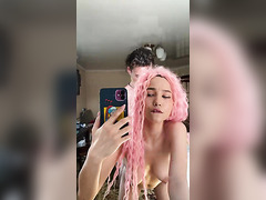 Charming pink-haired cutie with nice body takes a good pounding and cumshot