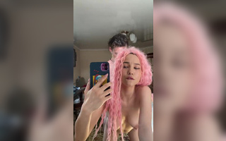 Charming pink-haired cutie with nice body takes a good pounding and cumshot