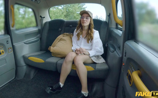 Cute tiny redhead Little Chloe babe fucks with a taxi driver on a backseat