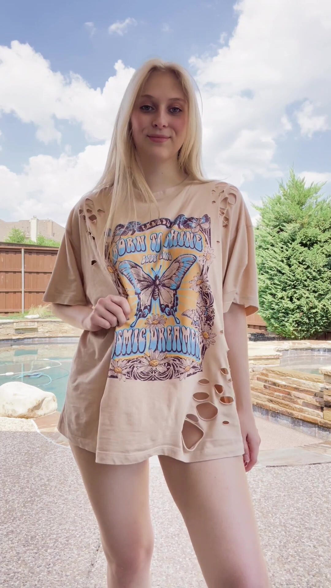 Wanted to take a little dip in the pool, didn't know the neighbors were peeking