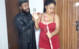 Curvy Busty Ebony Maid In a Slutty Red Dress Succumbed To a Horny Muslim Dude & Let Him Fuck Her Hard