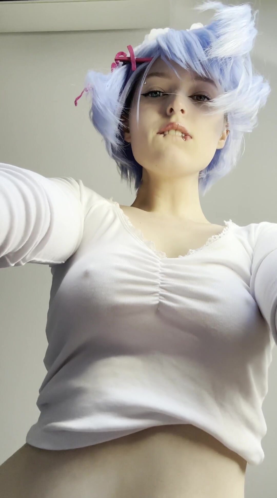 just a tiny blue haired cutie showing off