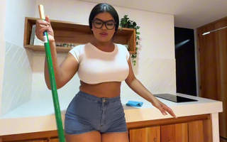 Busty hot Latina maid let me fuck her in the kitchen for extra money