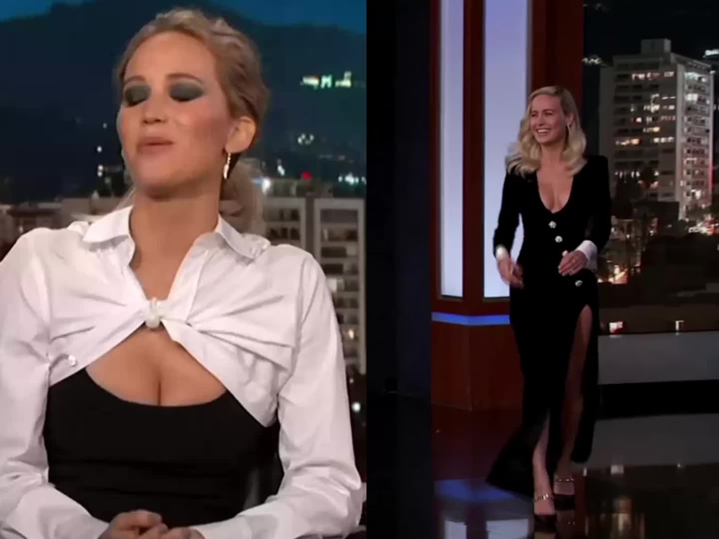 Jennifer Lawrence and Brie Larson hosting Jimmy Kimmel