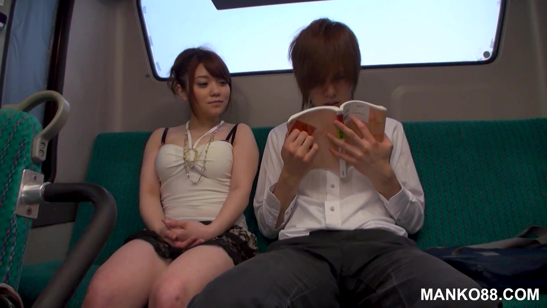 Asian, Japanese, bus, riding, reverse-cowgirl, spread-legs, standing, blowj...